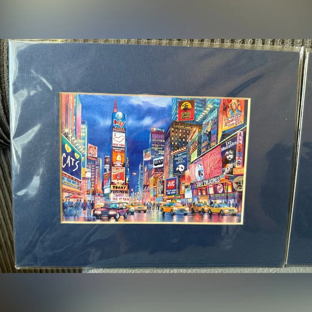 New Lot of 2 New York Times Square Central Park Matted Art Prints Pop Colorful